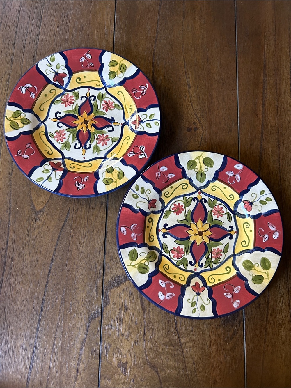 Pair of 2 Pier 1 ‘Vallarta’ Pattern Handpainted Earthenware 9 inch Salad Plates
